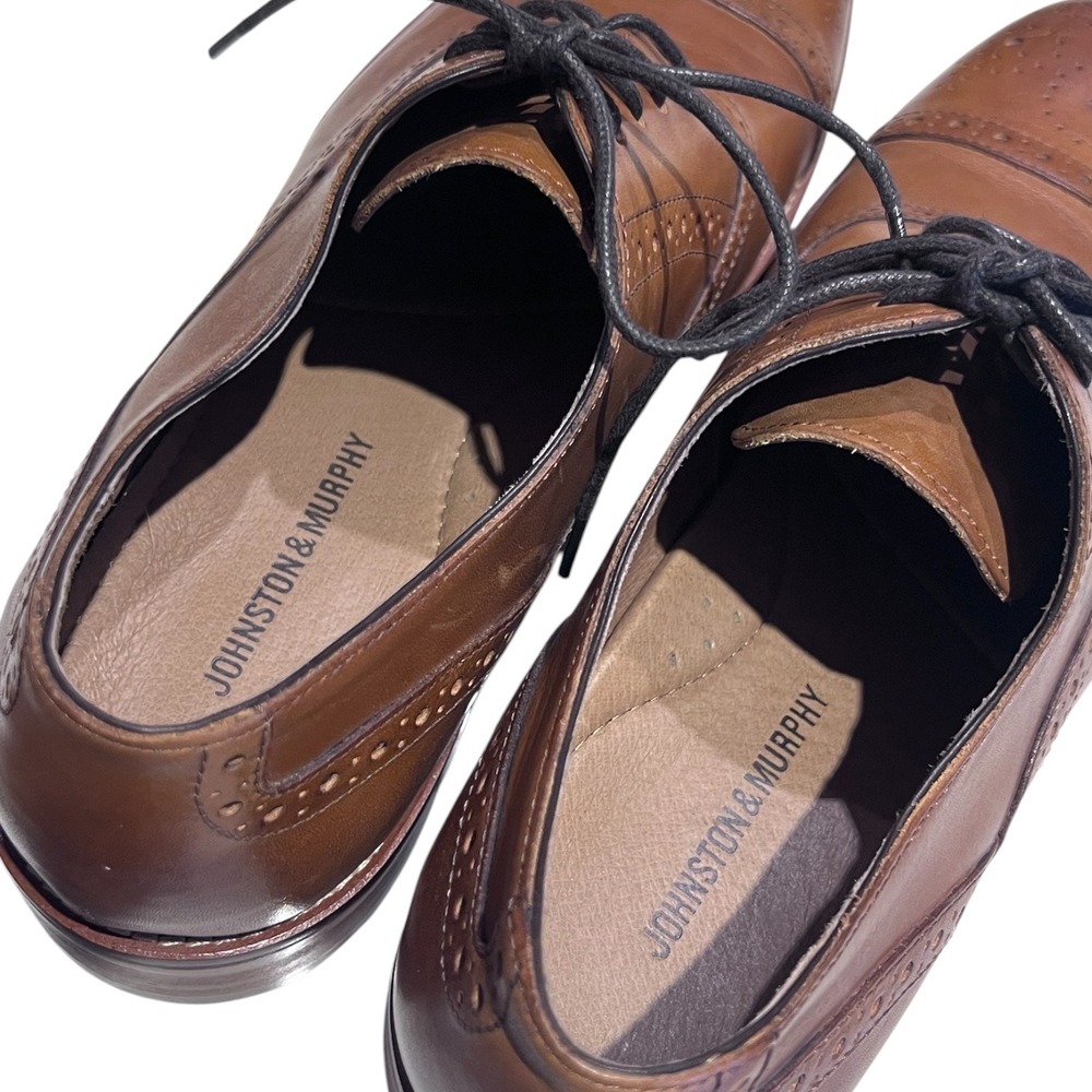Johnston & Murphy Conard Cap Toe Oxford Shoes Mens 11M Tan Leather Brogue - Picture 7 of 9